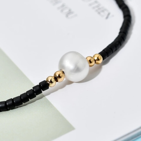 Natural Pearl Bracelet for Women,Handmade Black Glass Stone Bracelets,Adjustable - Picture 4 of 4
